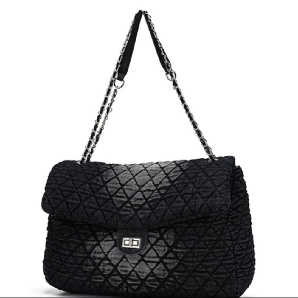 🐢  Adriana Puffy Bag. Black and Grey. Large 2 way. NWOT
